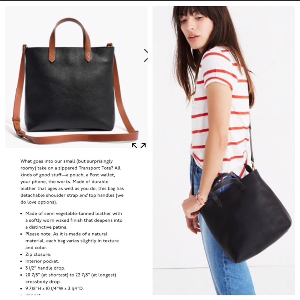 Madewell Crossbody Transport Tote Black and Tan
